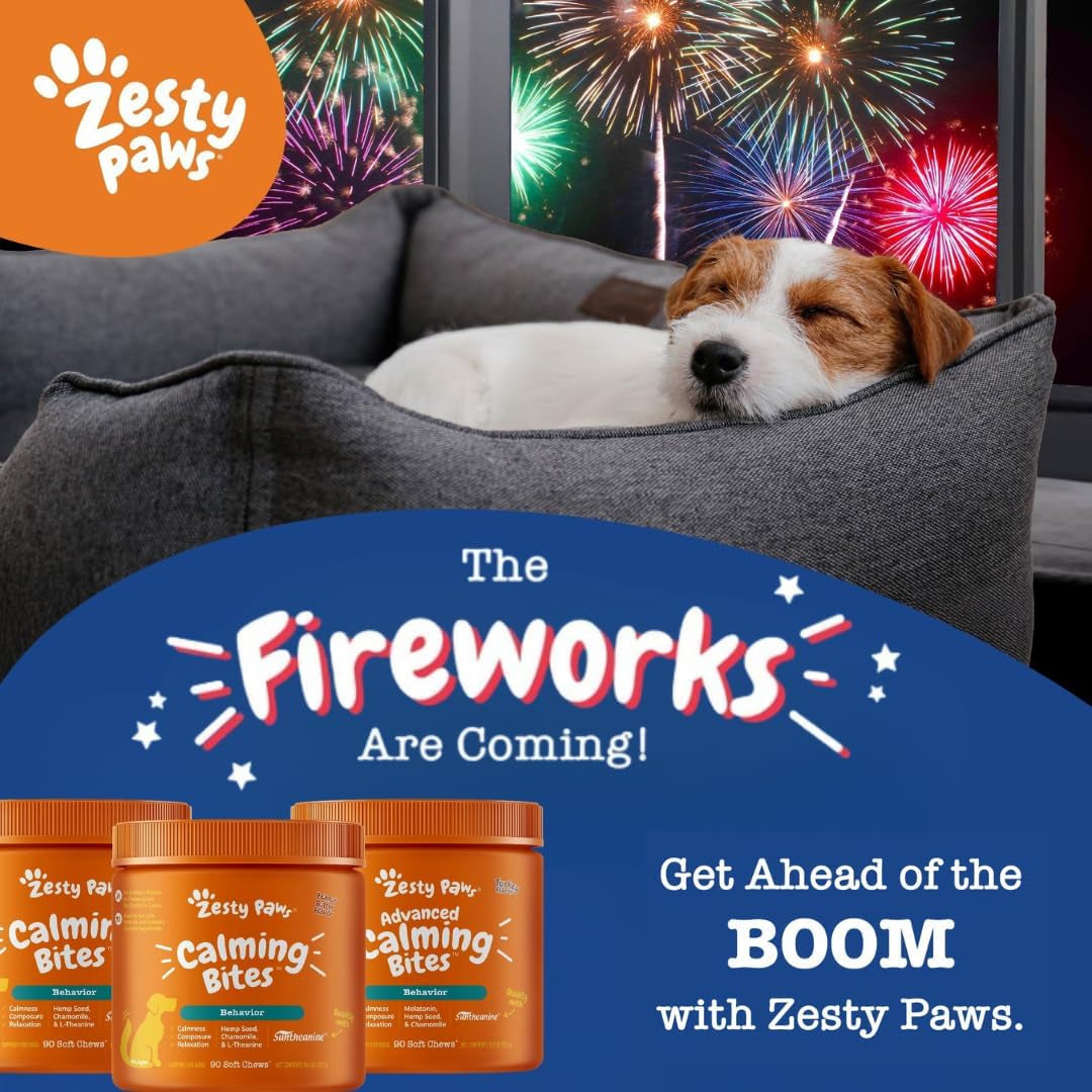 Zesty Paws Orastix for Dogs - Calming Dental Sticks for Stress with Hemp Melatonin Chamomile