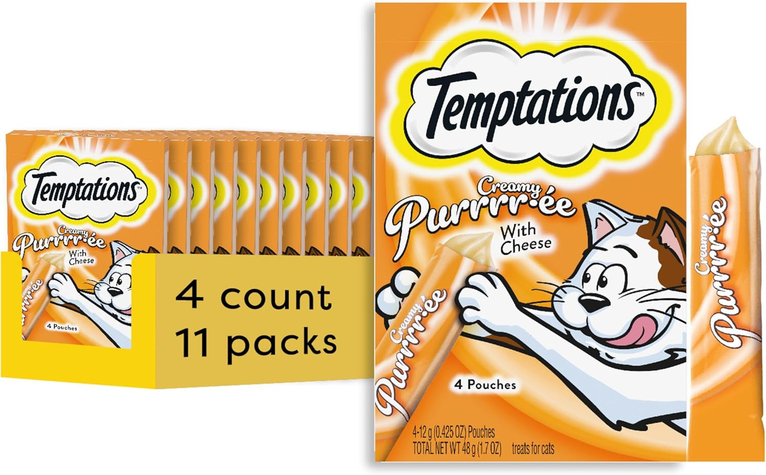 Temptations Creamy Puree Squeezable Lickable Wet Cat Treats with Salmon, 0.42 Oz. Tubes, 24 Count