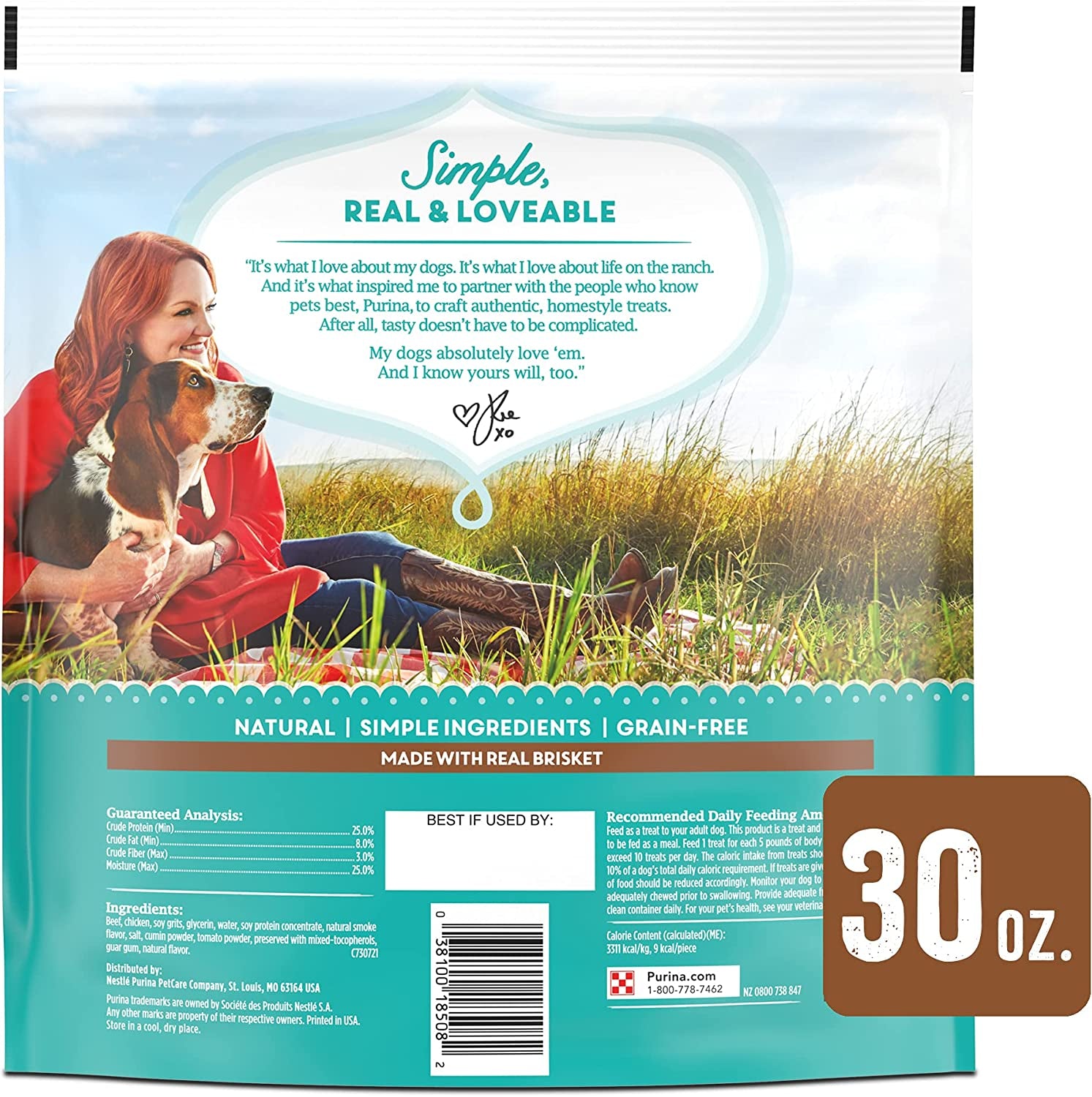 The Pioneer Woman Natural, Grain Free Dog Treats, Beef & Brisket Recipe BBQ Style Cuts - 30 Oz. Pouch