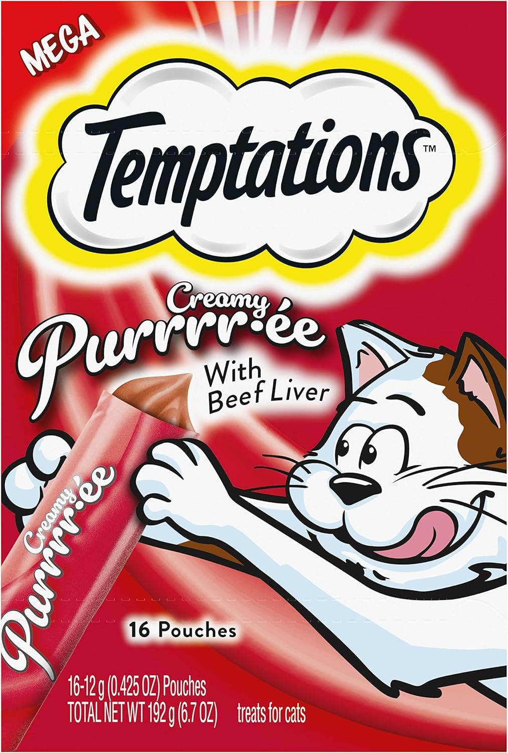 Temptations Creamy Puree Squeezable Lickable Wet Cat Treats with Salmon, 0.42 Oz. Tubes, 24 Count