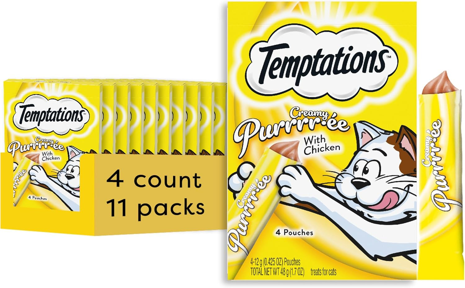 Temptations Creamy Puree Squeezable Lickable Wet Cat Treats with Salmon, 0.42 Oz. Tubes, 24 Count