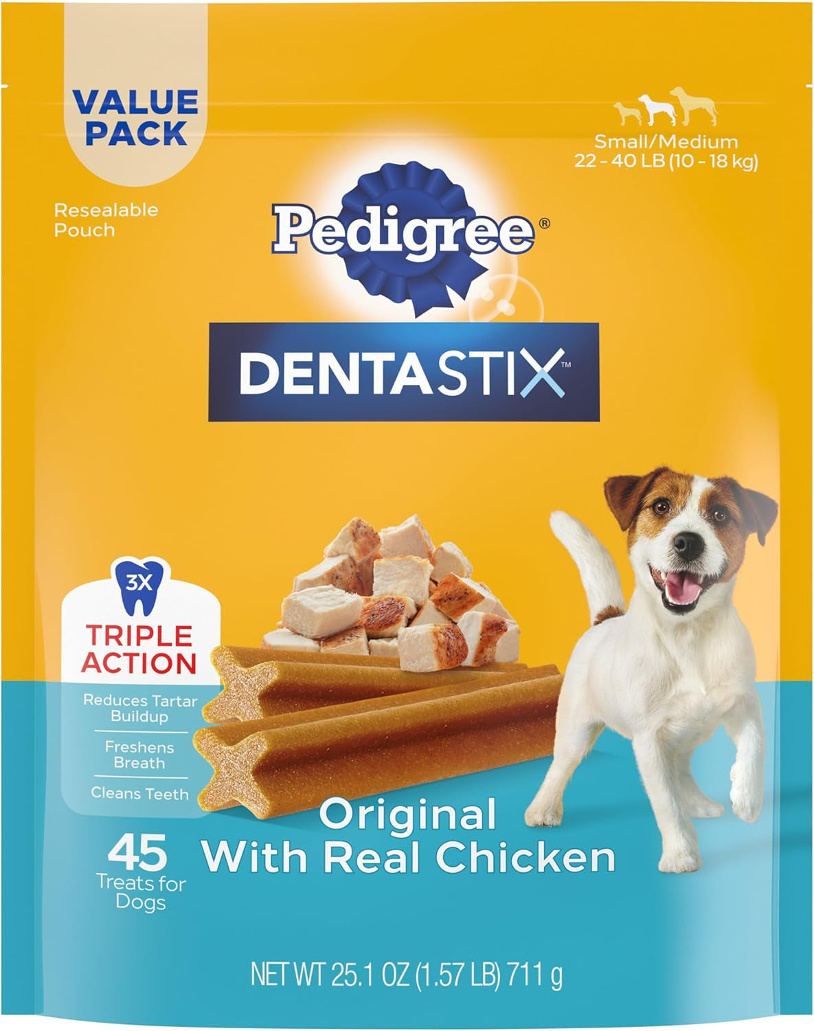 Pedigree DENTASTIX Small/Medium Dog Dental Treats Original Flavor Dental Bones, 5.57 Oz. Pack, Pack of 7 (70 Total Treats)