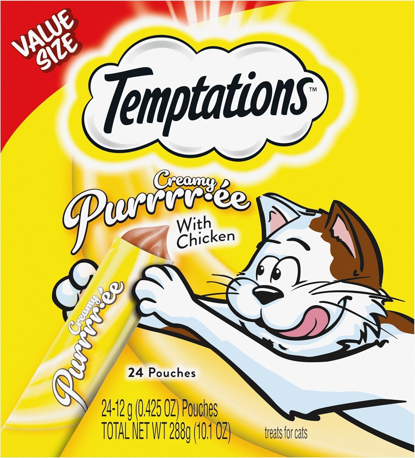 Temptations Creamy Puree Squeezable Lickable Wet Cat Treats with Salmon, 0.42 Oz. Tubes, 24 Count