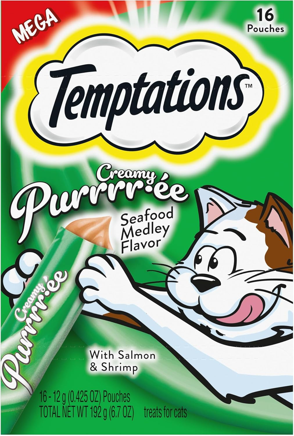Temptations Creamy Puree Squeezable Lickable Wet Cat Treats with Salmon, 0.42 Oz. Tubes, 24 Count