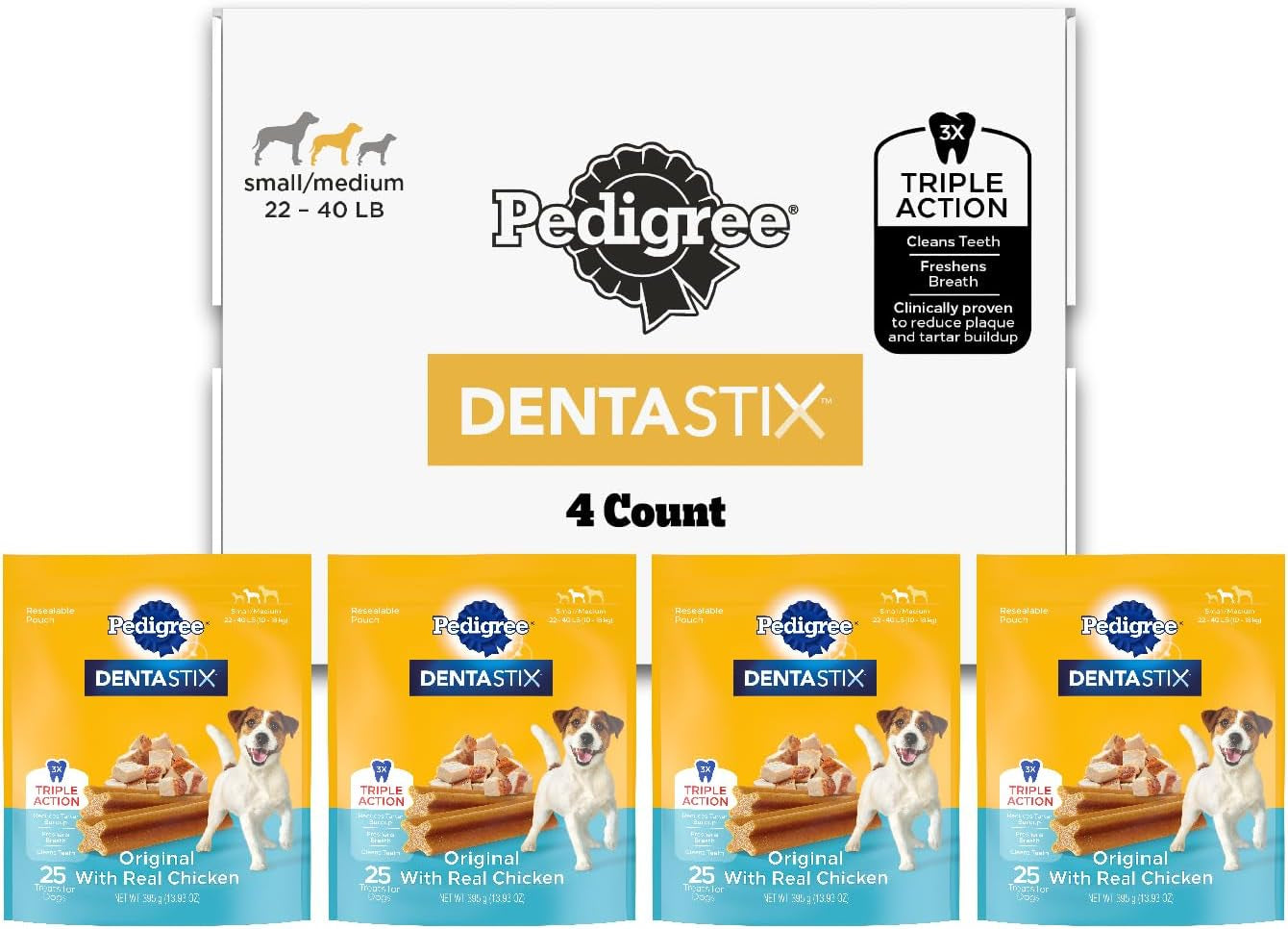Pedigree DENTASTIX Small/Medium Dog Dental Treats Original Flavor Dental Bones, 5.57 Oz. Pack, Pack of 7 (70 Total Treats)
