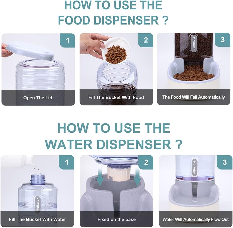 Meikuler Automatic Dog Cat Feeder and Water Dispenser Set