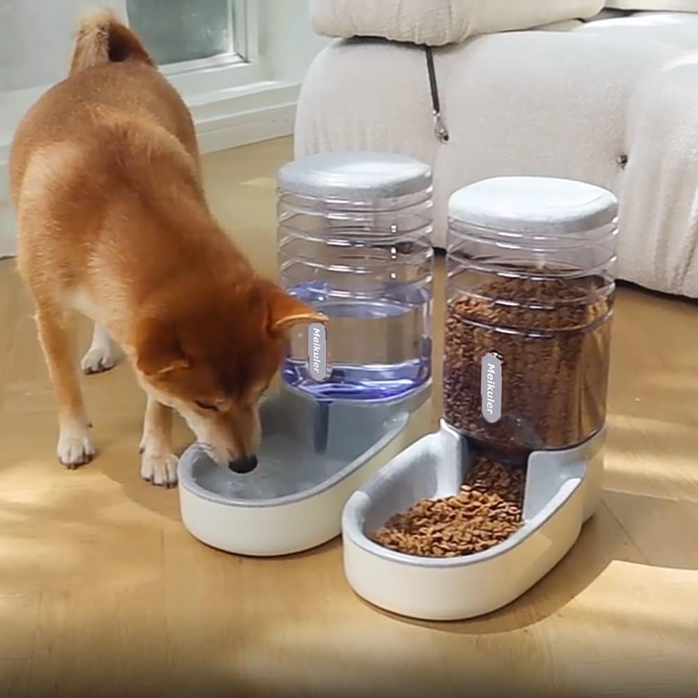 Meikuler Automatic Dog Cat Feeder and Water Dispenser Set