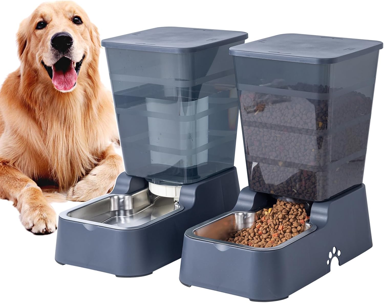 Meikuler Automatic Dog Cat Feeder and Water Dispenser Set