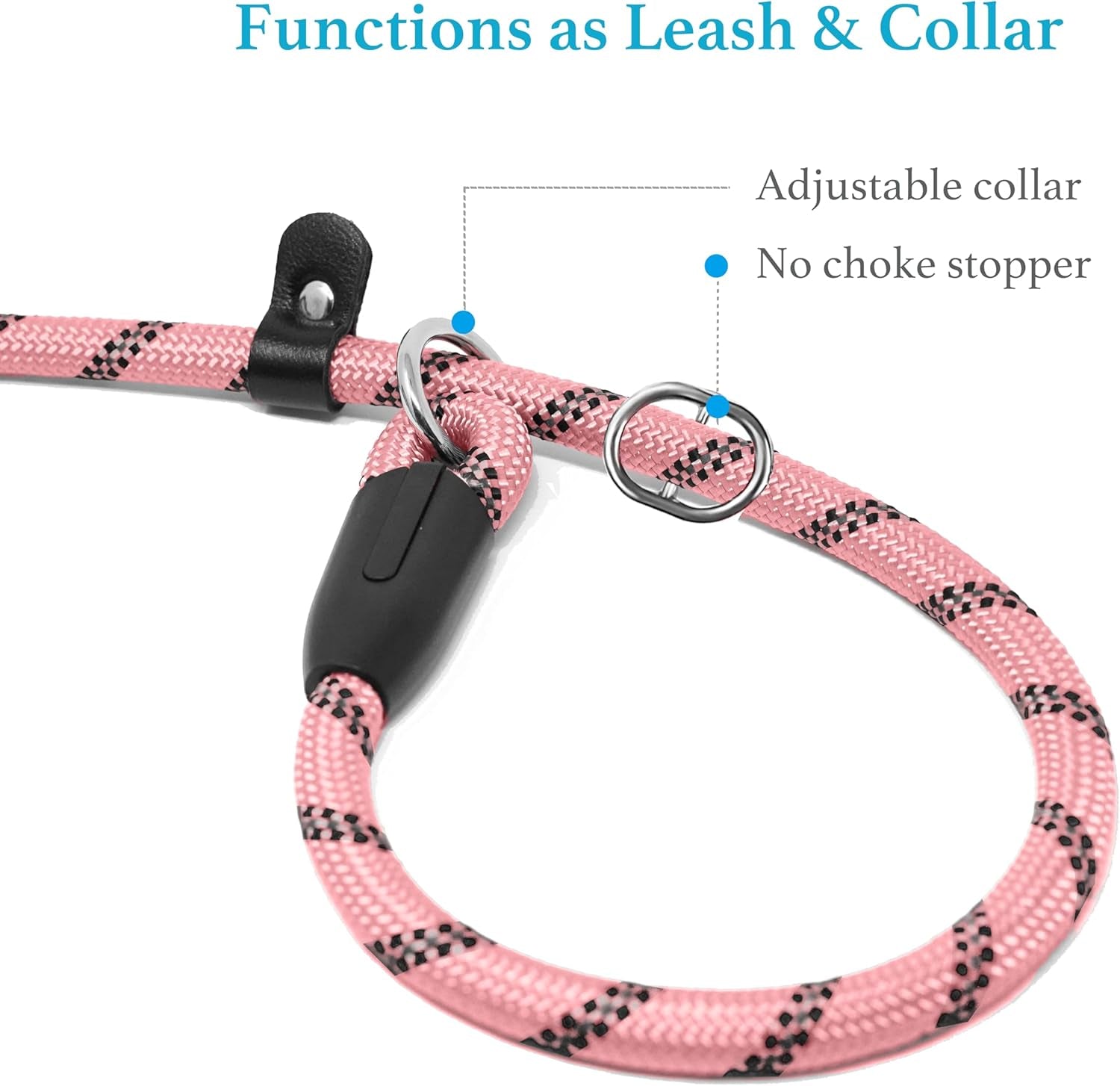 Iyoshop Durable Slip Lead Dog Leash with Padded Handle and Highly Reflective Threads, No Pull Dog Training Leash, (3/8" X 6 FT, Baby Pink)
