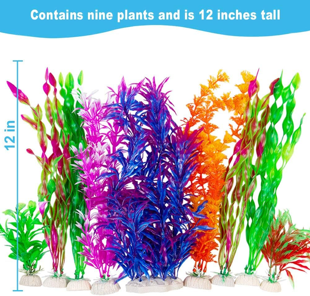 Cousduobe 9 Pack Large Aquarium Plants Artificial