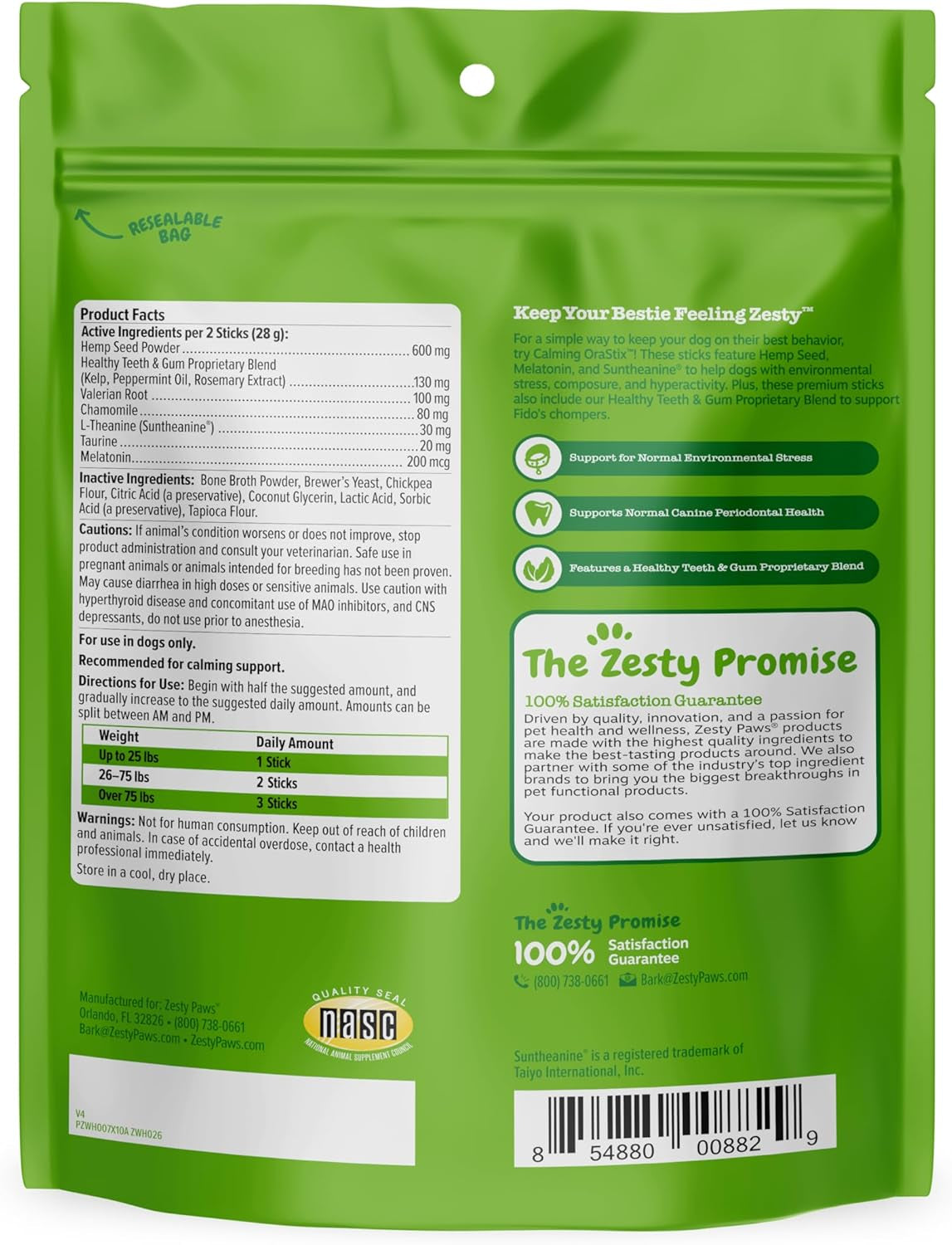 Zesty Paws Orastix for Dogs - Calming Dental Sticks for Stress with Hemp Melatonin Chamomile