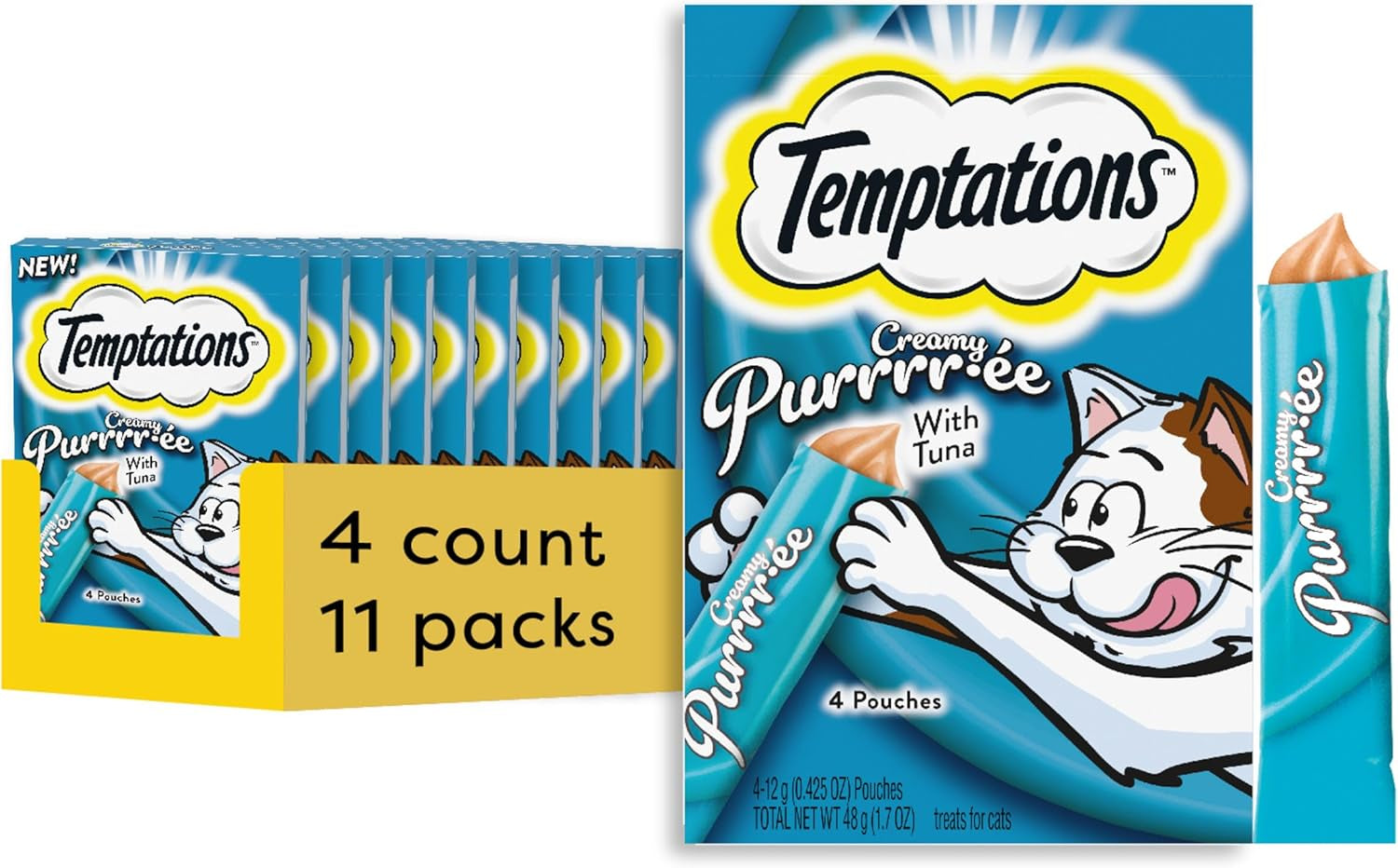 Temptations Creamy Puree Squeezable Lickable Wet Cat Treats with Salmon, 0.42 Oz. Tubes, 24 Count