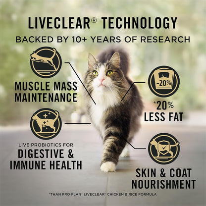 Purina Pro Plan Liveclear Cat Food Weight Management and Cat Allergen Reducer Chicken and Rice Formula - 3.2 Lb. Bag