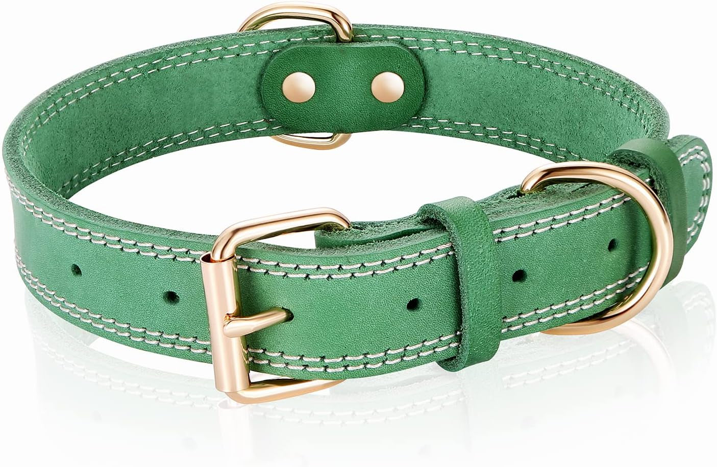 Leather Dog Collar, Genuine Heavy Duty Wide Dog Collar for Small,Medium,Large and Extra Large Dog (S: 0.8" Wide for 13.4"-15.8" Neck, Dual Stitch - Brown)