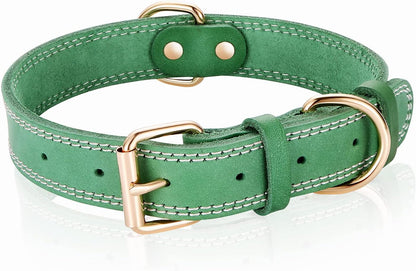 Leather Dog Collar, Genuine Heavy Duty Wide Dog Collar for Small,Medium,Large and Extra Large Dog (S: 0.8" Wide for 13.4"-15.8" Neck, Dual Stitch - Brown)