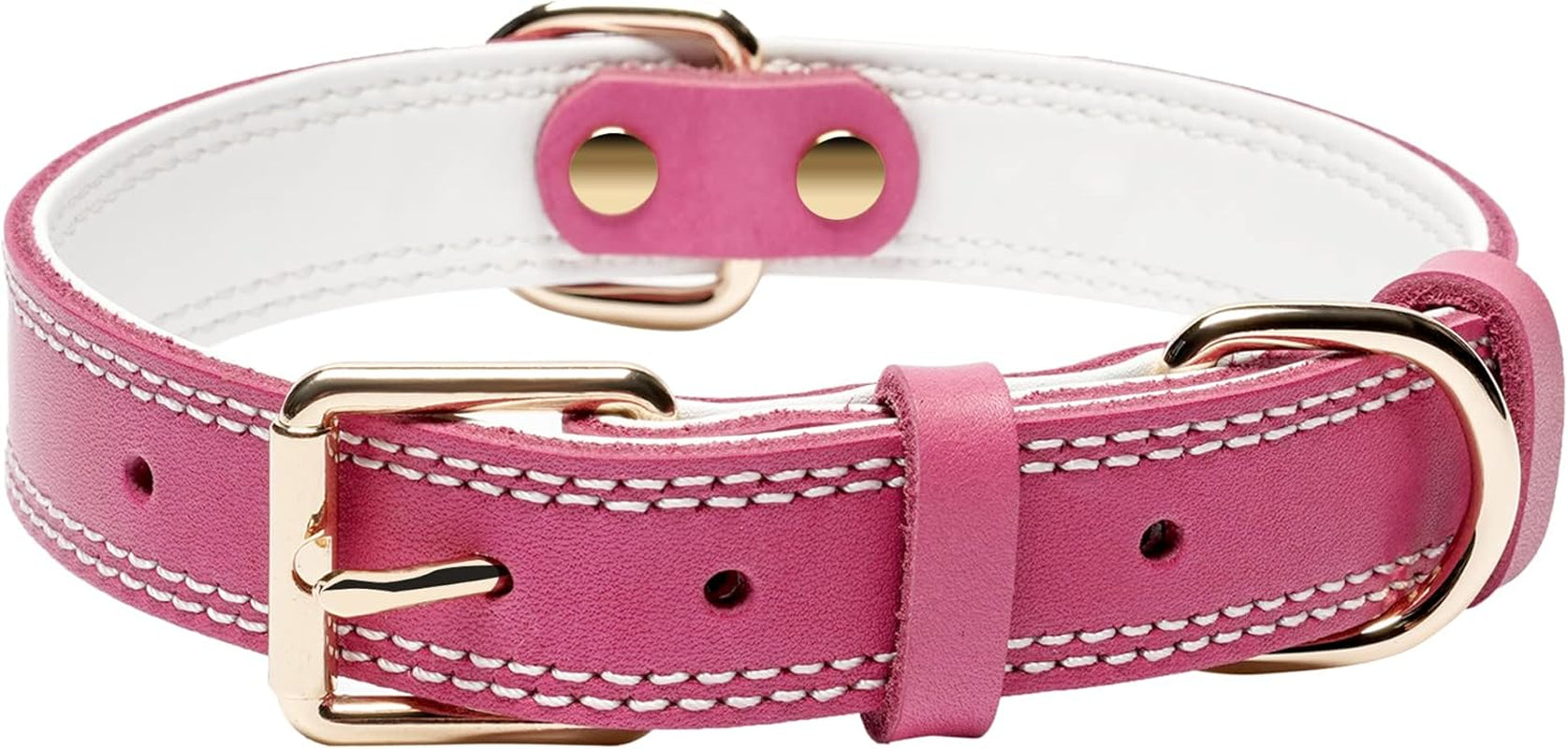 Leather Dog Collar, Genuine Heavy Duty Wide Dog Collar for Small,Medium,Large and Extra Large Dog (S: 0.8" Wide for 13.4"-15.8" Neck, Dual Stitch - Brown)
