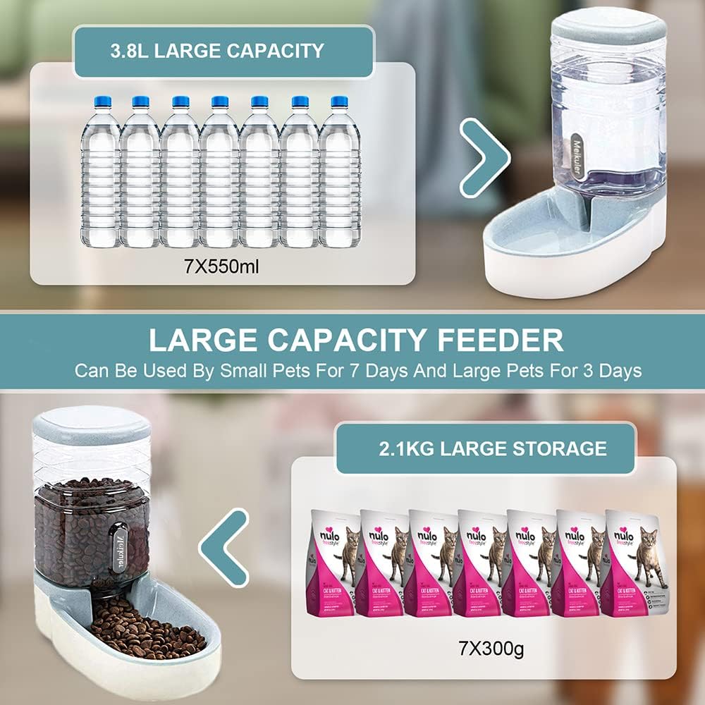 Meikuler Automatic Dog Cat Feeder and Water Dispenser Set
