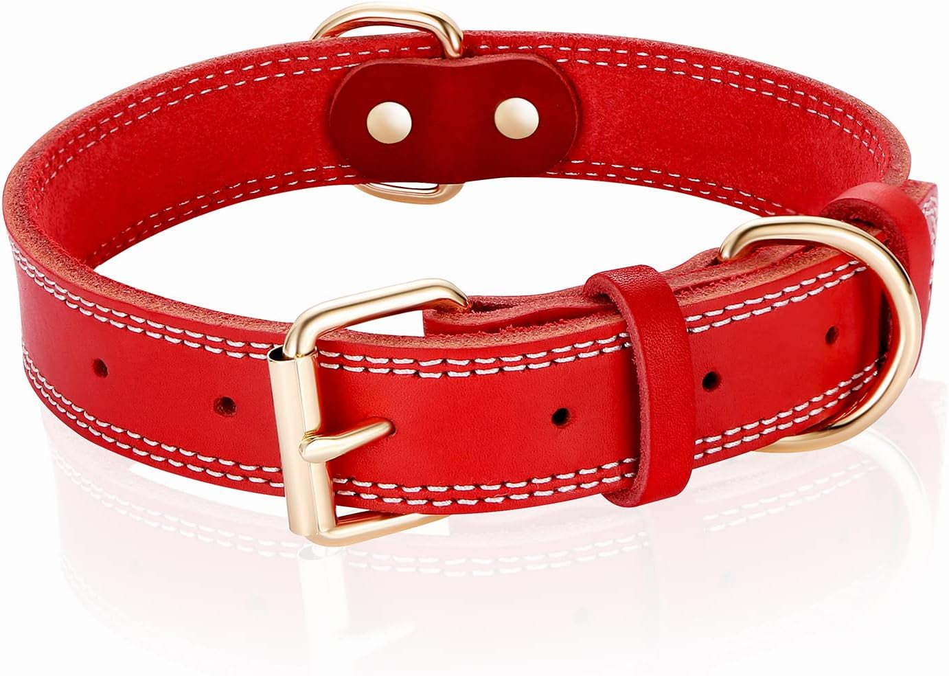 Leather Dog Collar, Genuine Heavy Duty Wide Dog Collar for Small,Medium,Large and Extra Large Dog (S: 0.8" Wide for 13.4"-15.8" Neck, Dual Stitch - Brown)