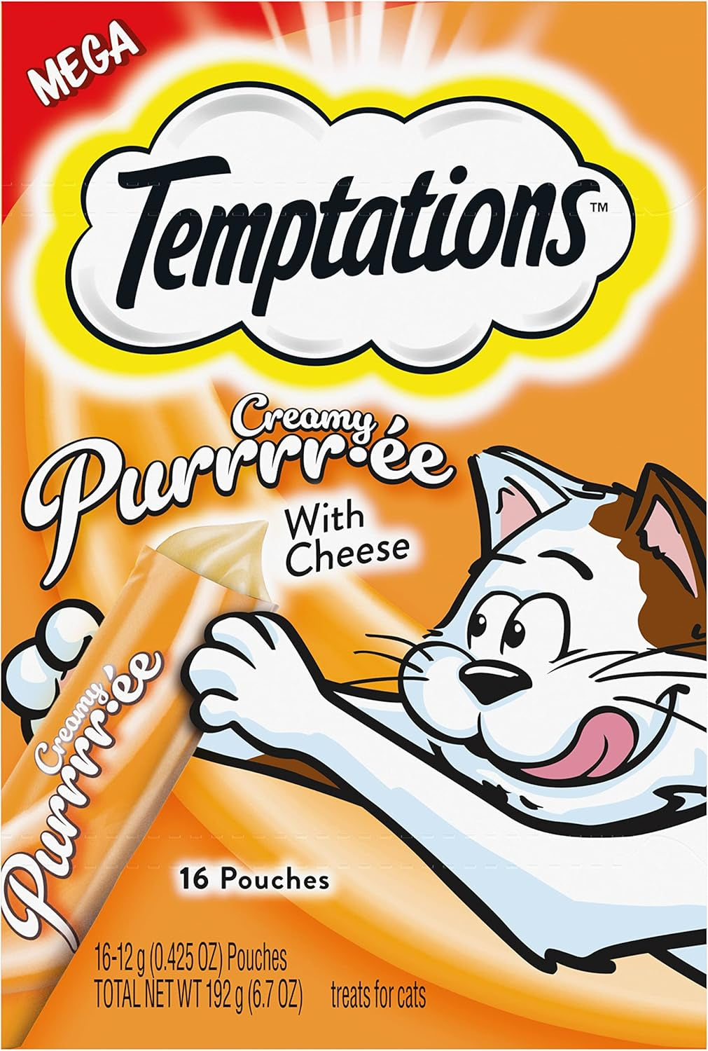 Temptations Creamy Puree Squeezable Lickable Wet Cat Treats with Salmon, 0.42 Oz. Tubes, 24 Count