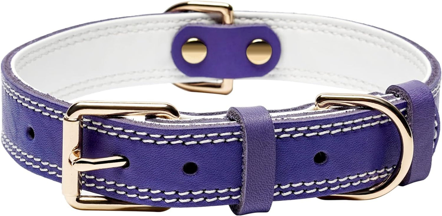 Leather Dog Collar, Genuine Heavy Duty Wide Dog Collar for Small,Medium,Large and Extra Large Dog (S: 0.8" Wide for 13.4"-15.8" Neck, Dual Stitch - Brown)